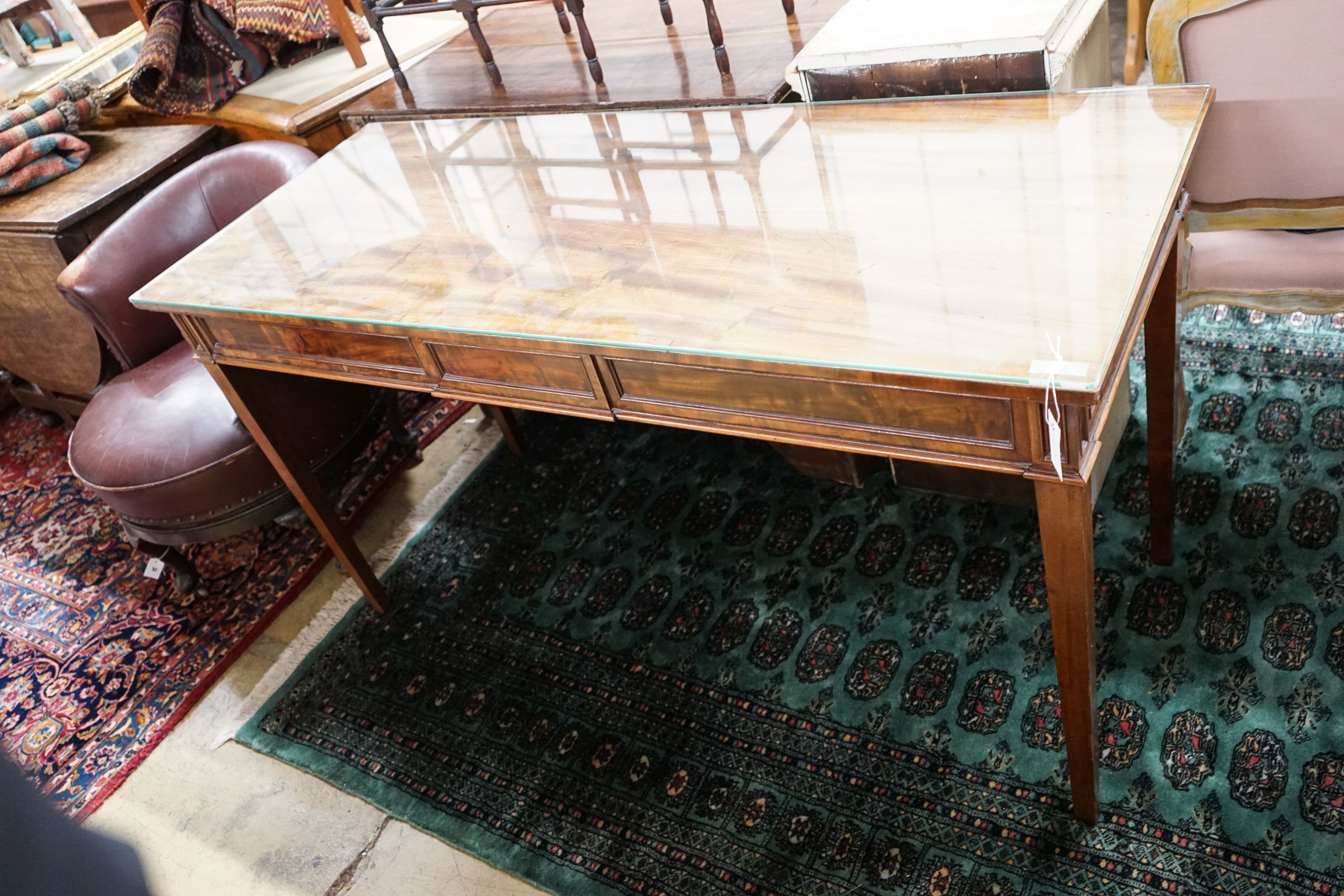 A George III style mahogany serving table, length 150cm, depth 62cm, height 80cm